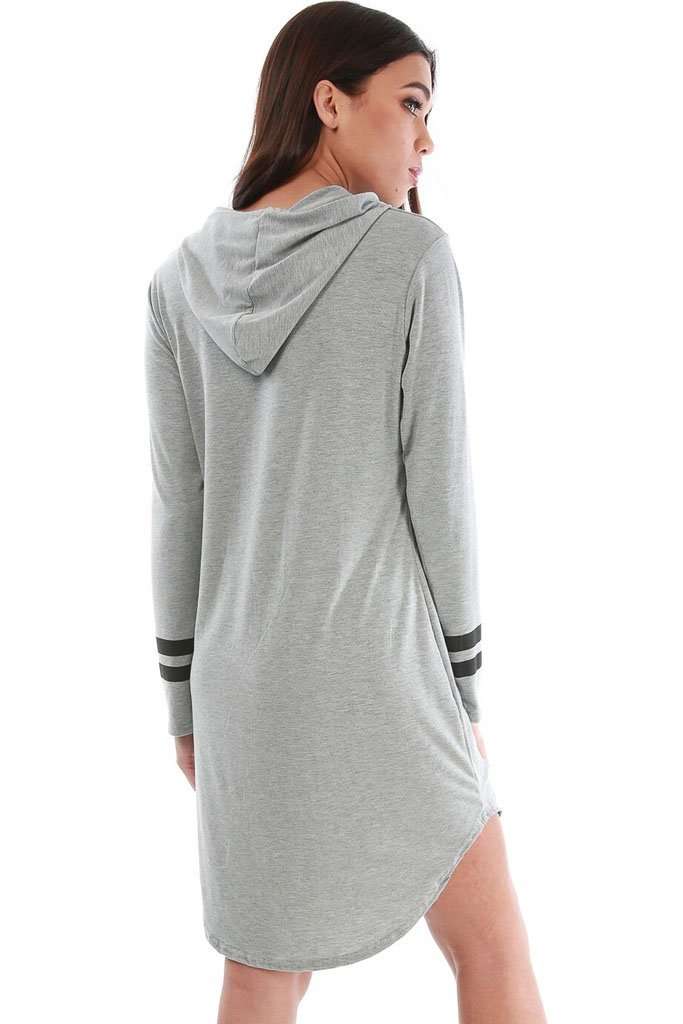 Alaskia Striped Sleeve Hooded Tshirt Dress - bejealous-com