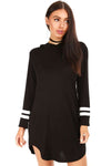Alaskia Striped Sleeve Oversized Hooded Tshirt Dress - bejealous-com