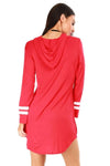 Alaskia Striped Sleeve Oversized Hooded Tshirt Dress - bejealous-com