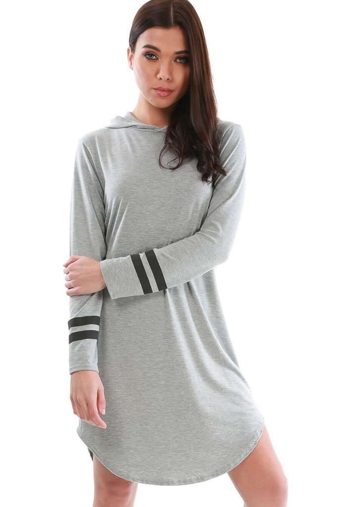 Alaskia Striped Sleeve Oversized Hooded Tshirt Dress - bejealous-com