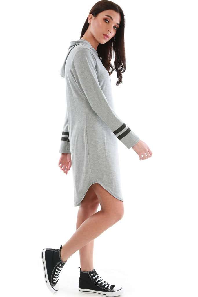 Alaskia Striped Sleeve Oversized Hooded Tshirt Dress - bejealous-com