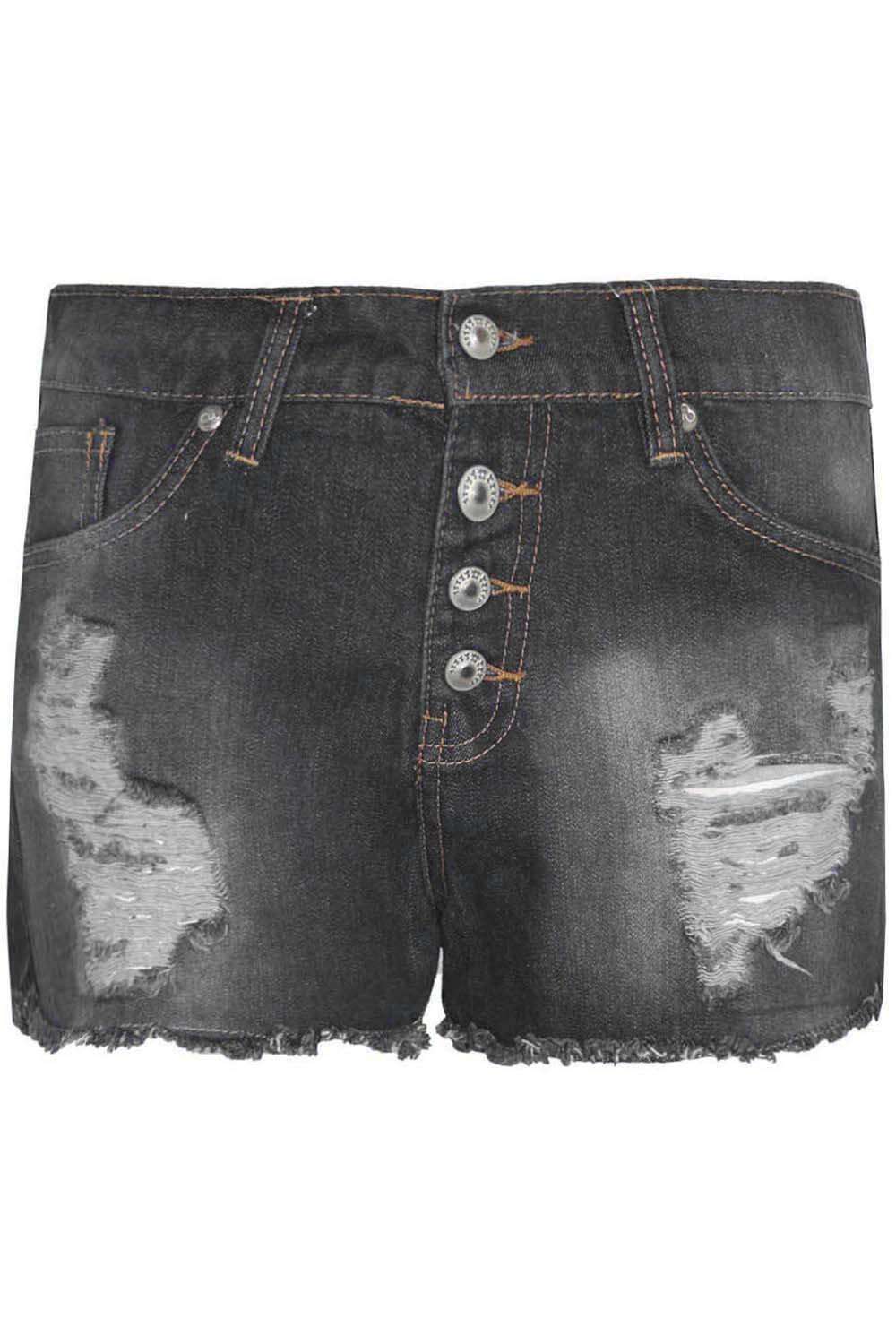 Alice Button Front Ripped Denim Shorts - bejealous-com