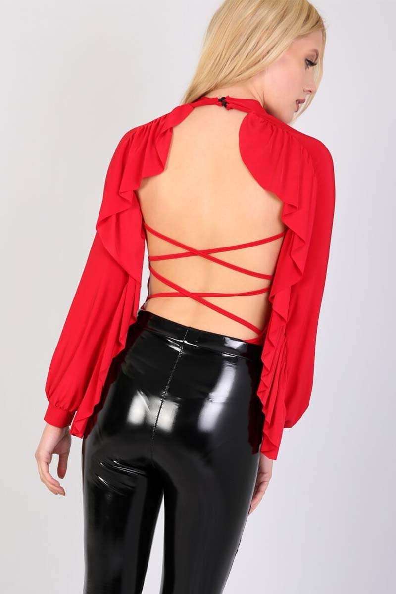 Alice Frill Sleeve Racer Back Slinky Bodysuit - bejealous-com