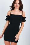 Alice Strappy Frill Sleeve Black Bodycon Dress - bejealous-com