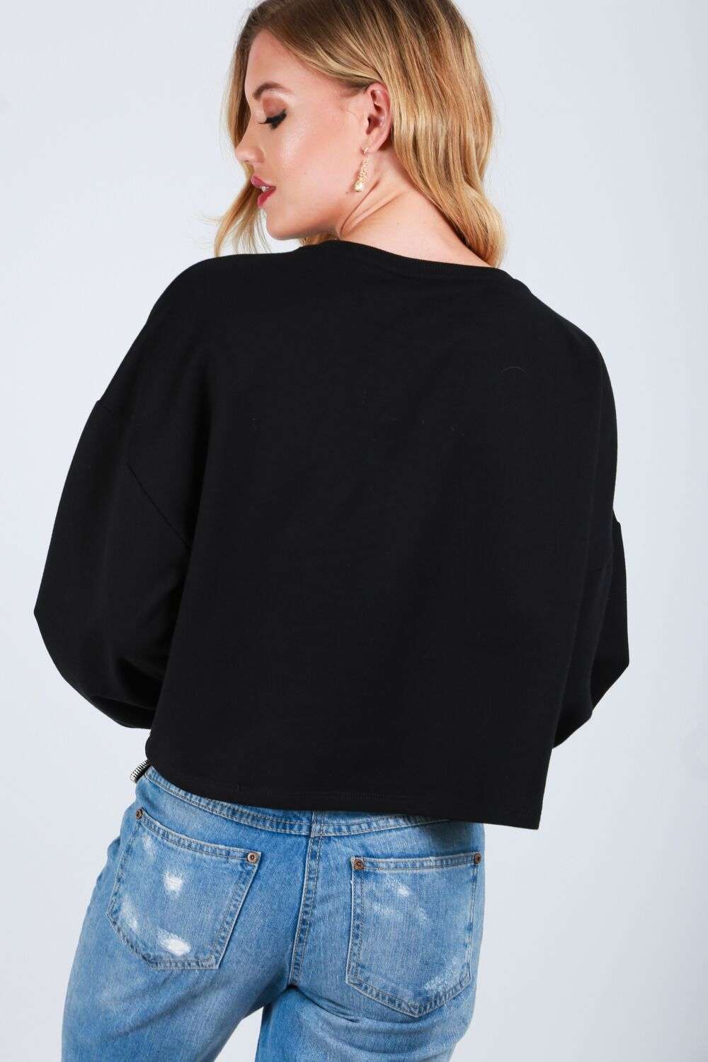 Alice Tassel Front Balloon Sleeve Cropped Sweatshirt - bejealous-com
