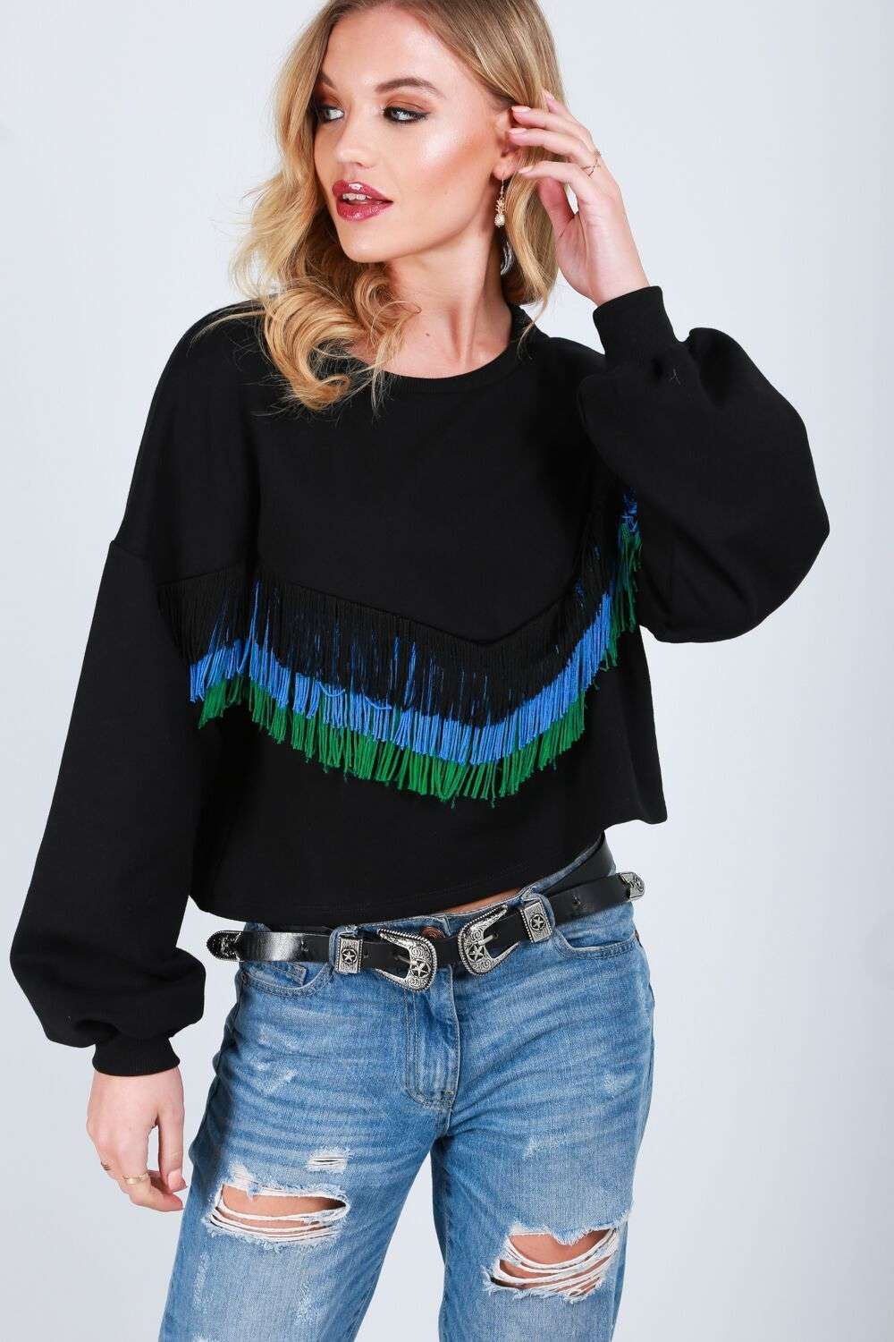 Alice Tassel Front Oversized Cropped Sweatshirt - bejealous-com