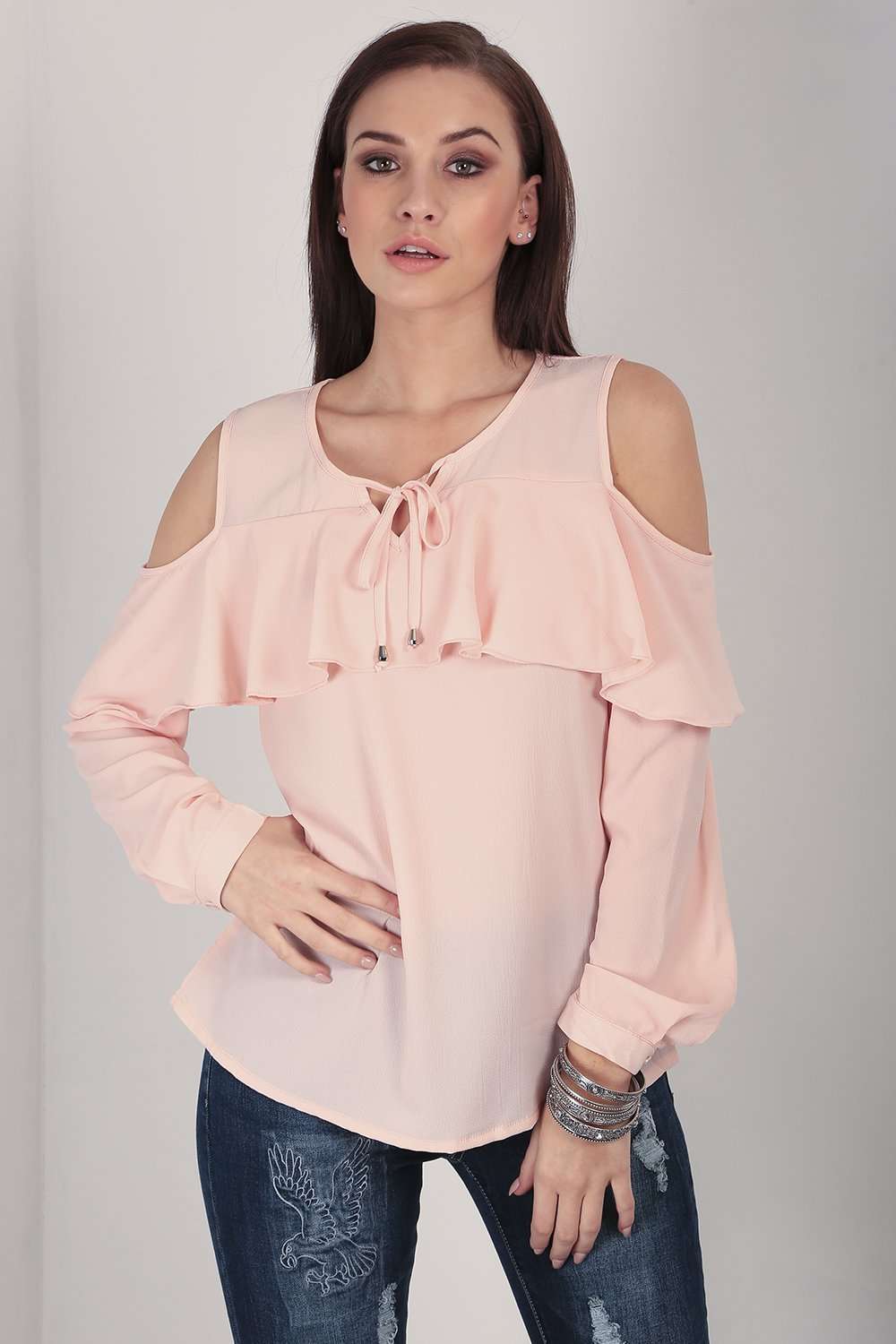 Alicia Cold Shoulder Frill Top - bejealous-com
