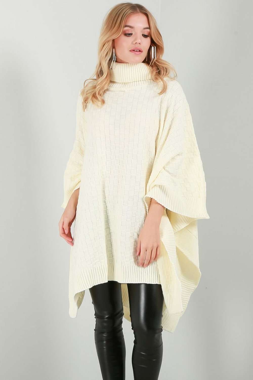 Alissia Roll Neck Oversized Knitted Poncho - bejealous-com