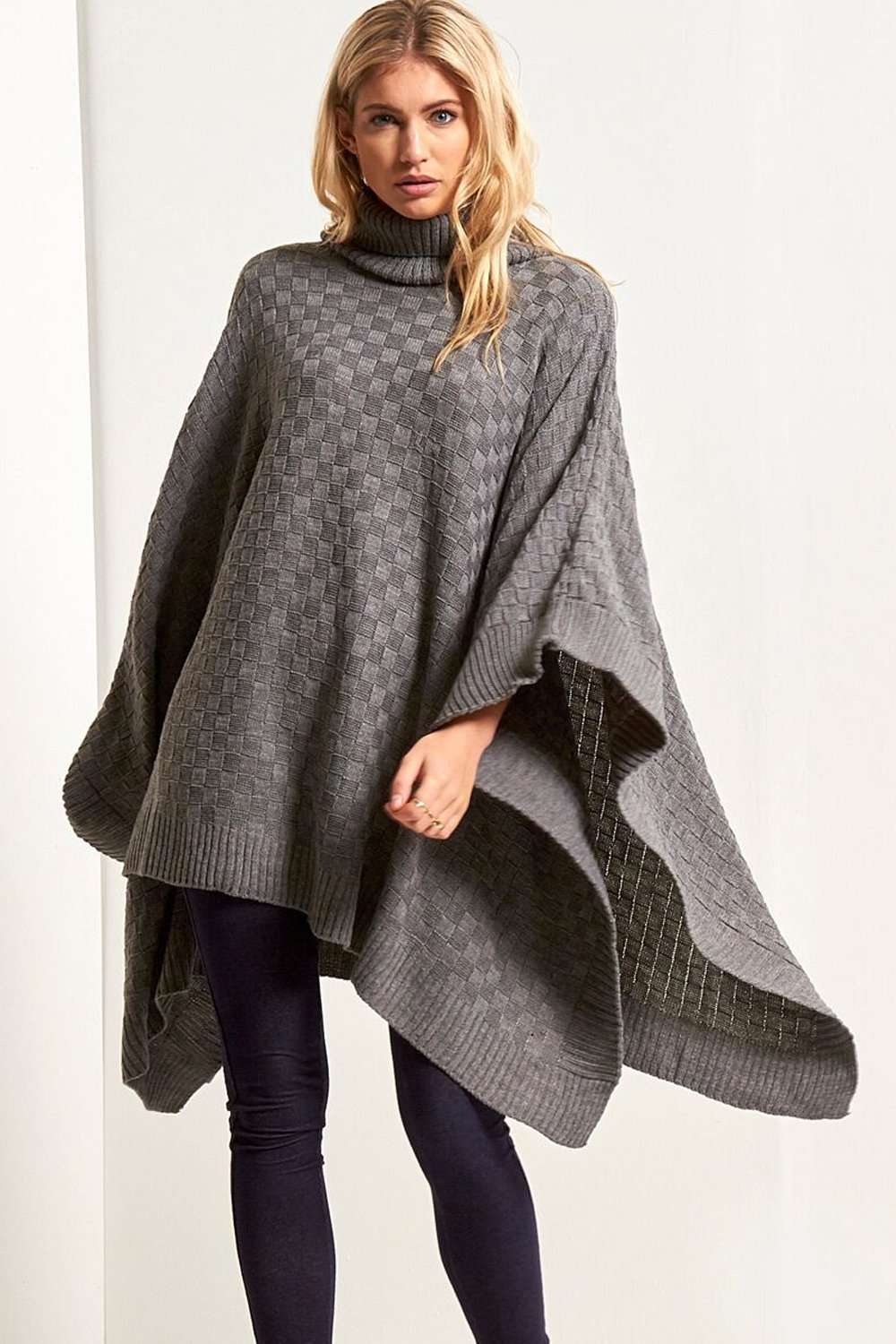 Alissia Roll Neck Oversized Knitted Poncho - bejealous-com