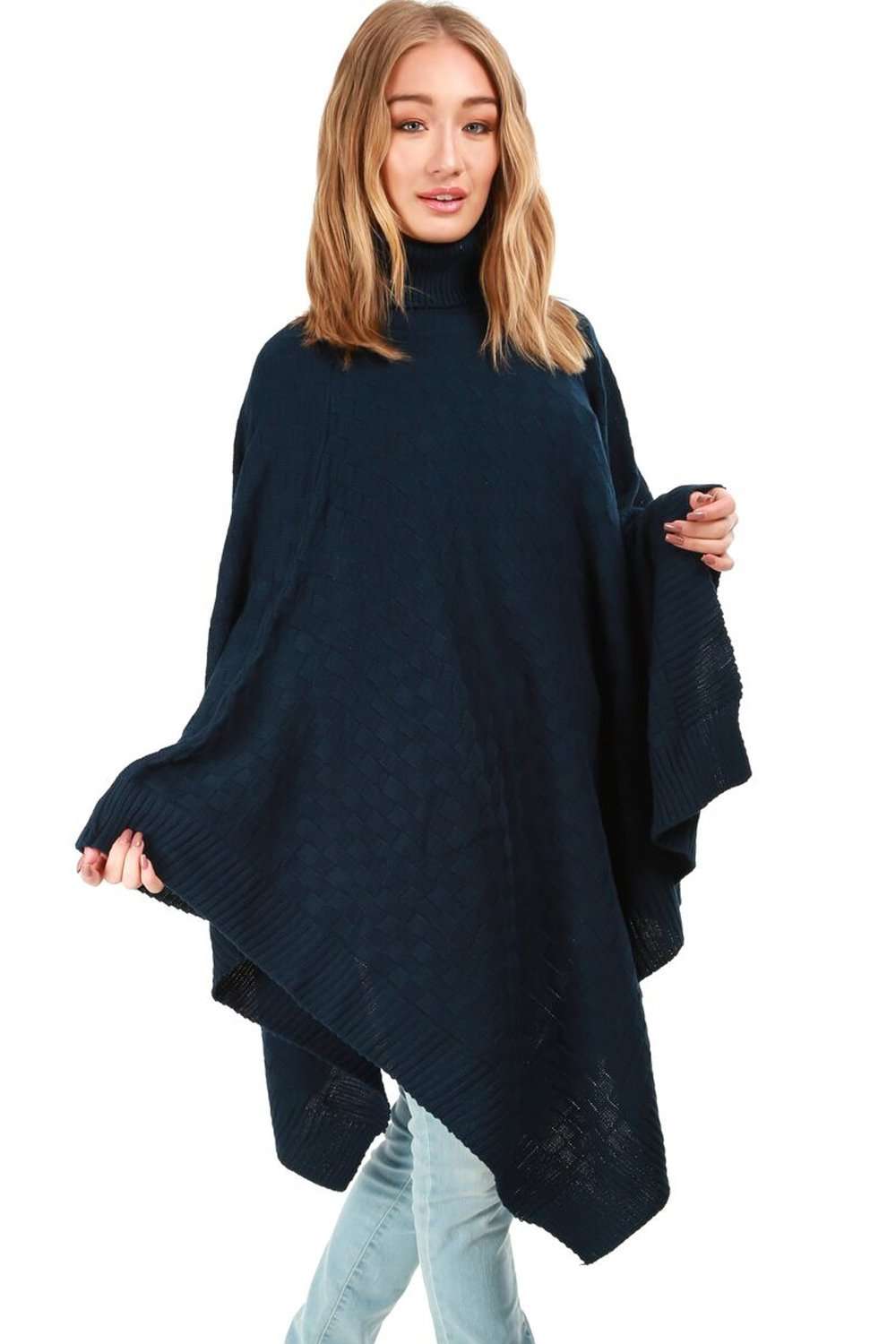 Alissia Roll Neck Oversized Knitted Poncho - bejealous-com