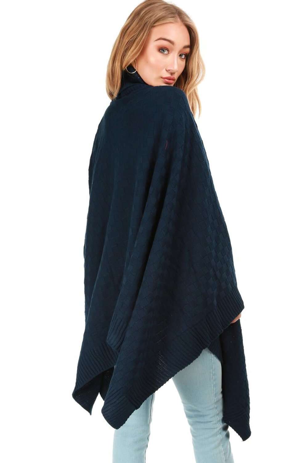 Alissia Roll Neck Oversized Knitted Poncho - bejealous-com