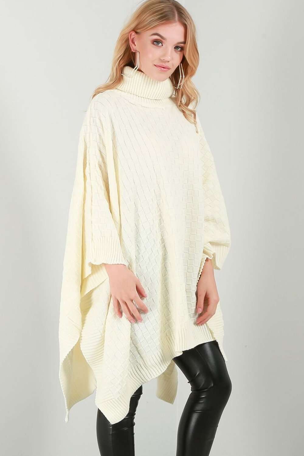 Alissia Roll Neck Oversized Knitted Poncho - bejealous-com