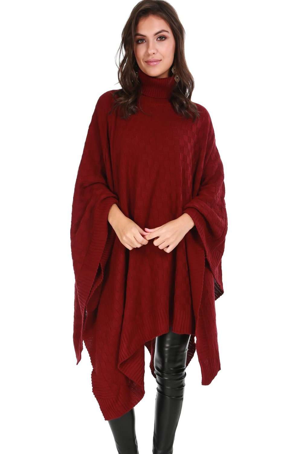 Alissia Roll Neck Oversized Knitted Poncho - bejealous-com