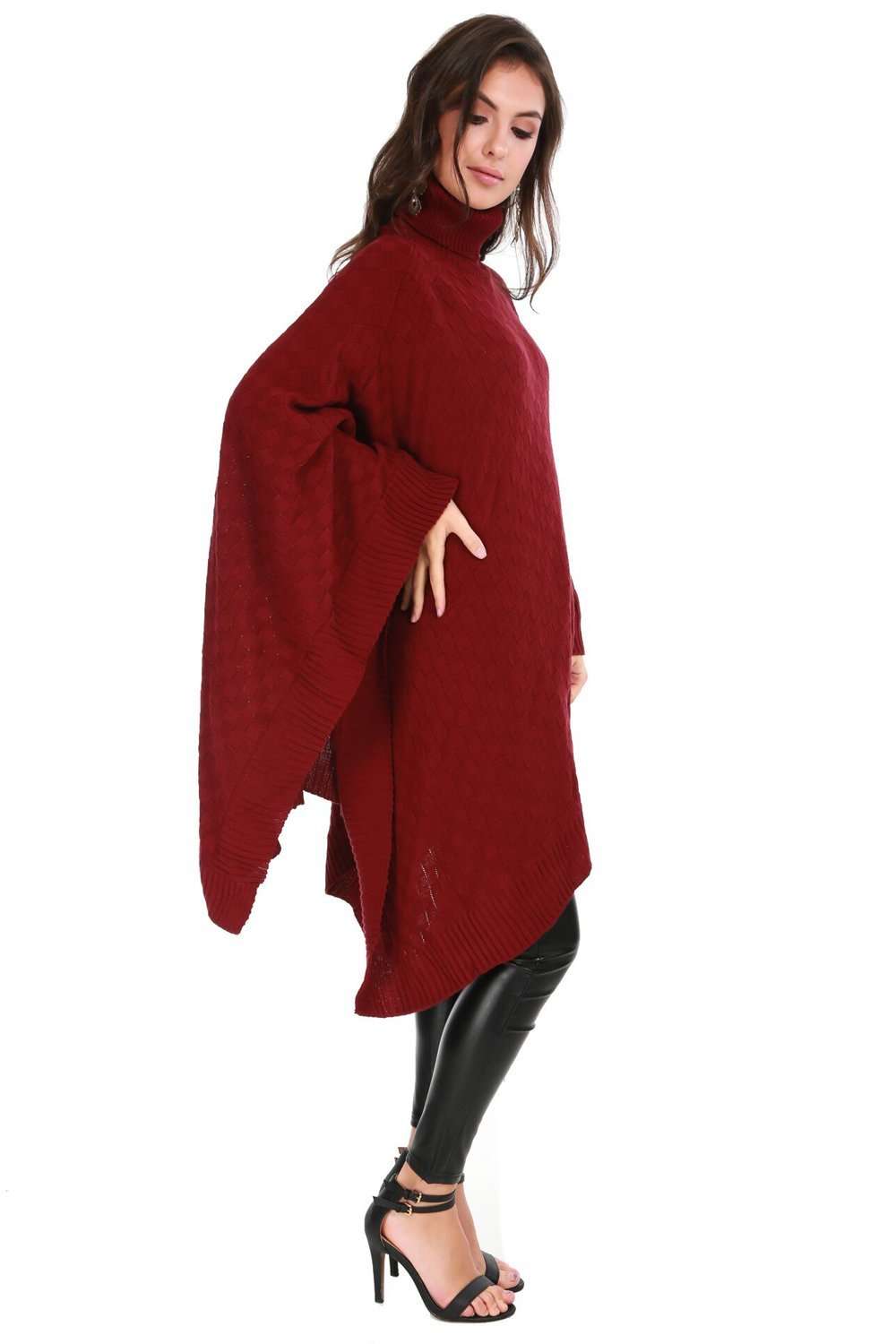 Alissia Roll Neck Oversized Knitted Poncho - bejealous-com