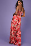 Alli Sheering Bardot Red Floral Maxi Dress - bejealous-com