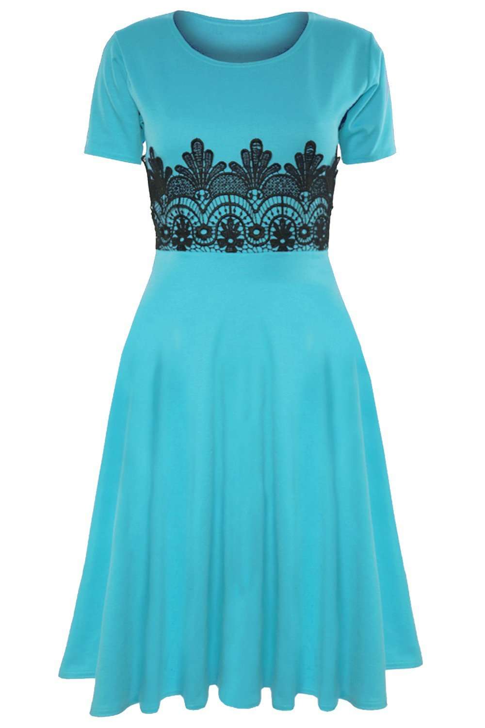 Amarah Cap Sleeve Lace Insert Midi Skater Dress - bejealous-com