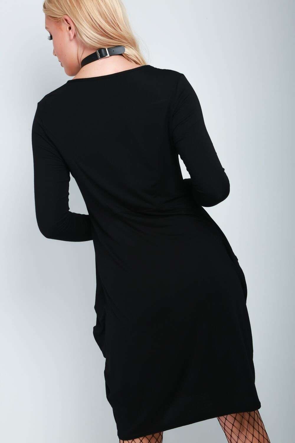 Amber Long Sleeve Draped Midi Dress - bejealous-com