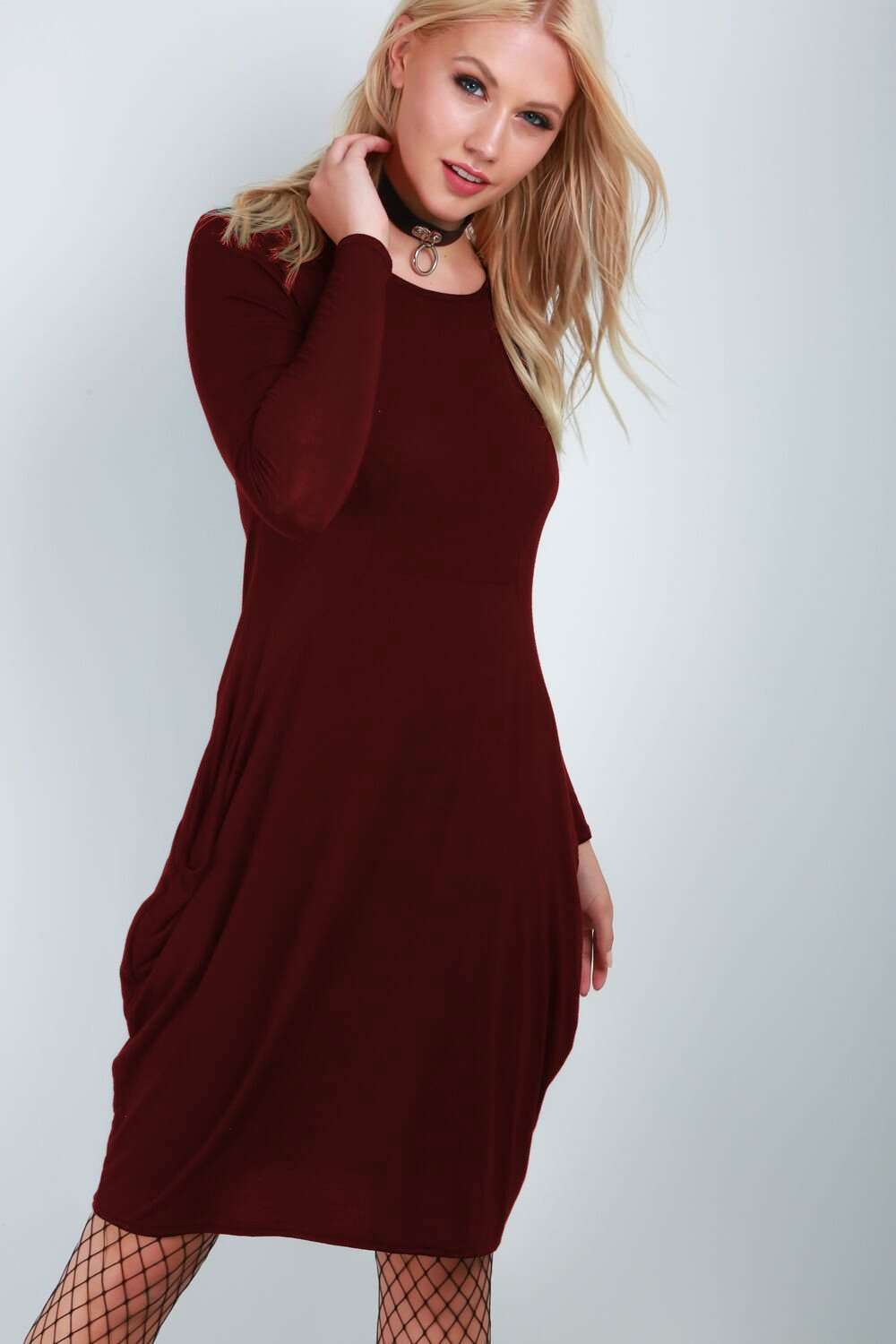 Amber Long Sleeve Draped Midi Dress - bejealous-com