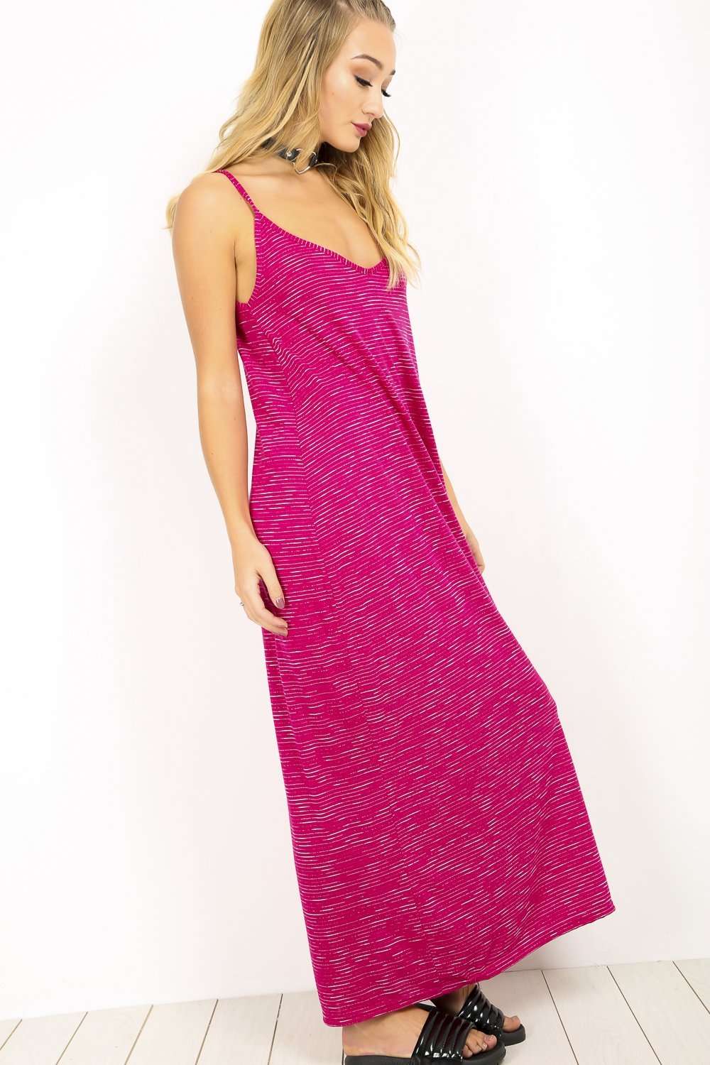 Amelia Pink Marl Knit Slinky Strappy Maxi Dress - bejealous-com