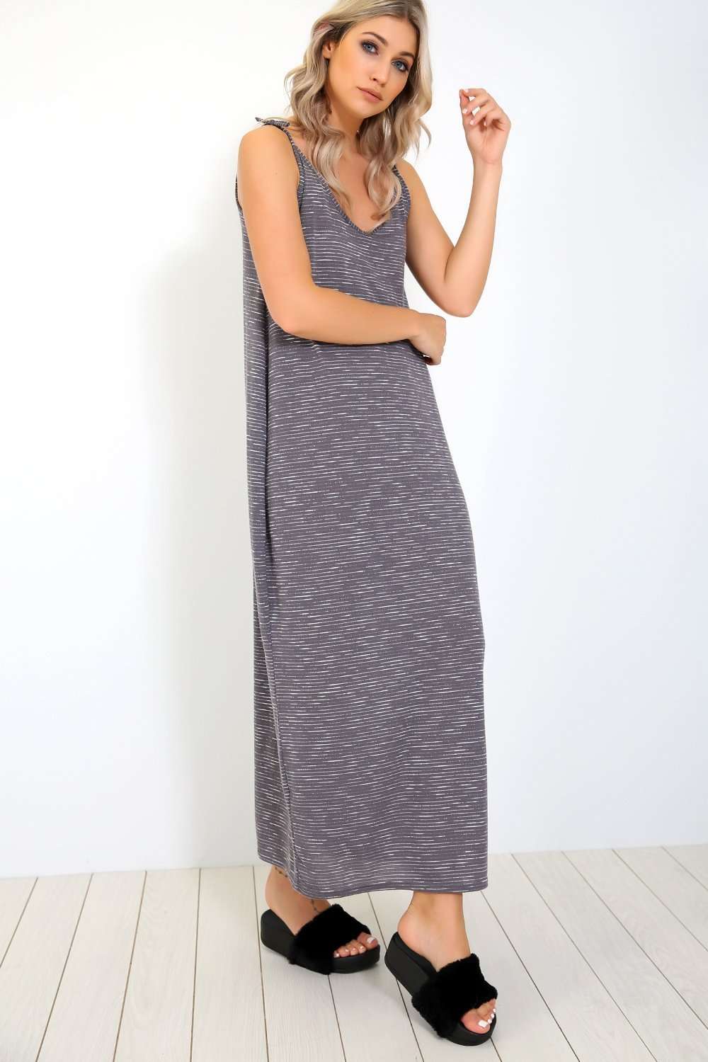 Amelia Pink Marl Knit Slinky Strappy Maxi Dress - bejealous-com