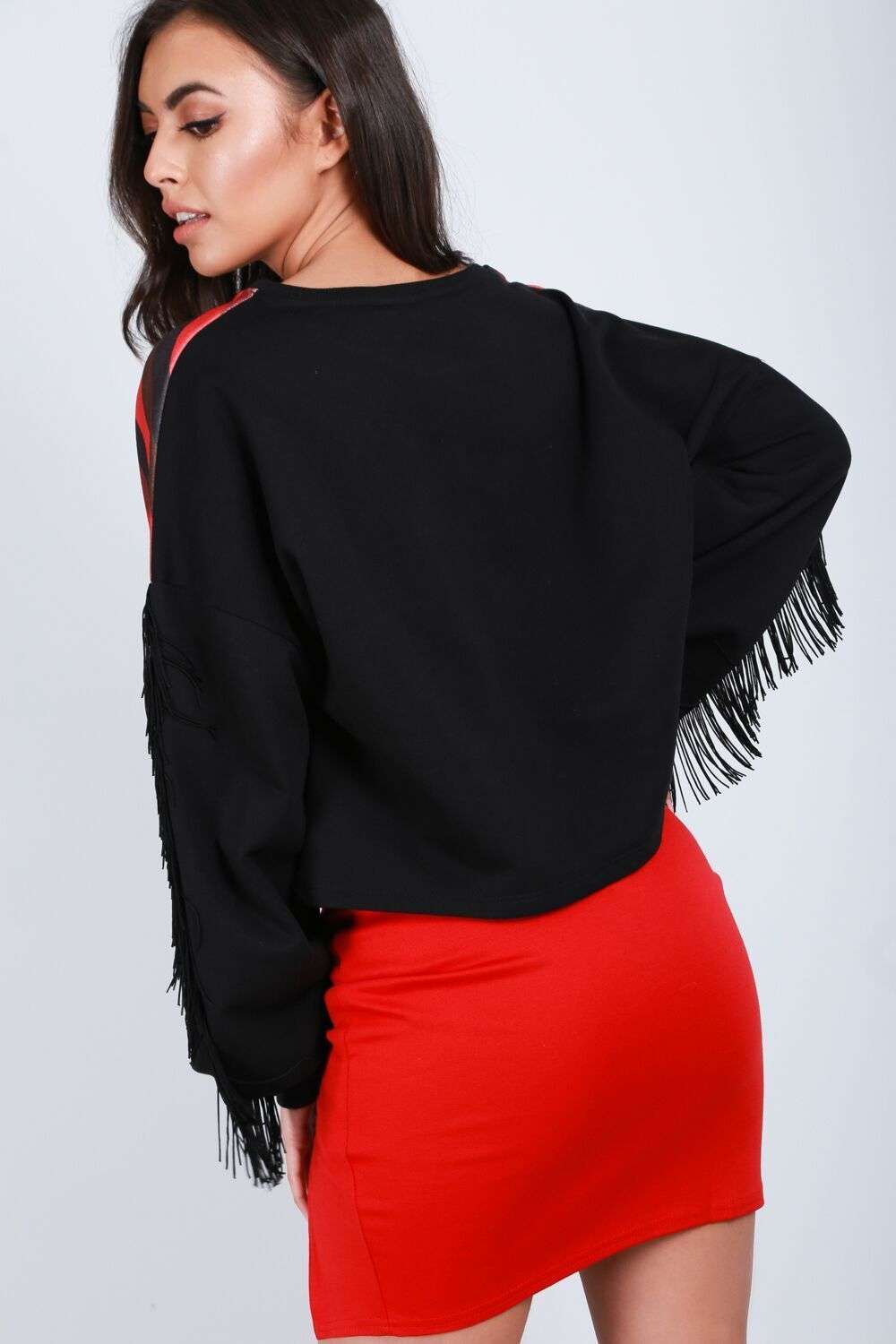 Amelia Tassel Sleeve Oversized Striped Cropped Sweater - bejealous-com