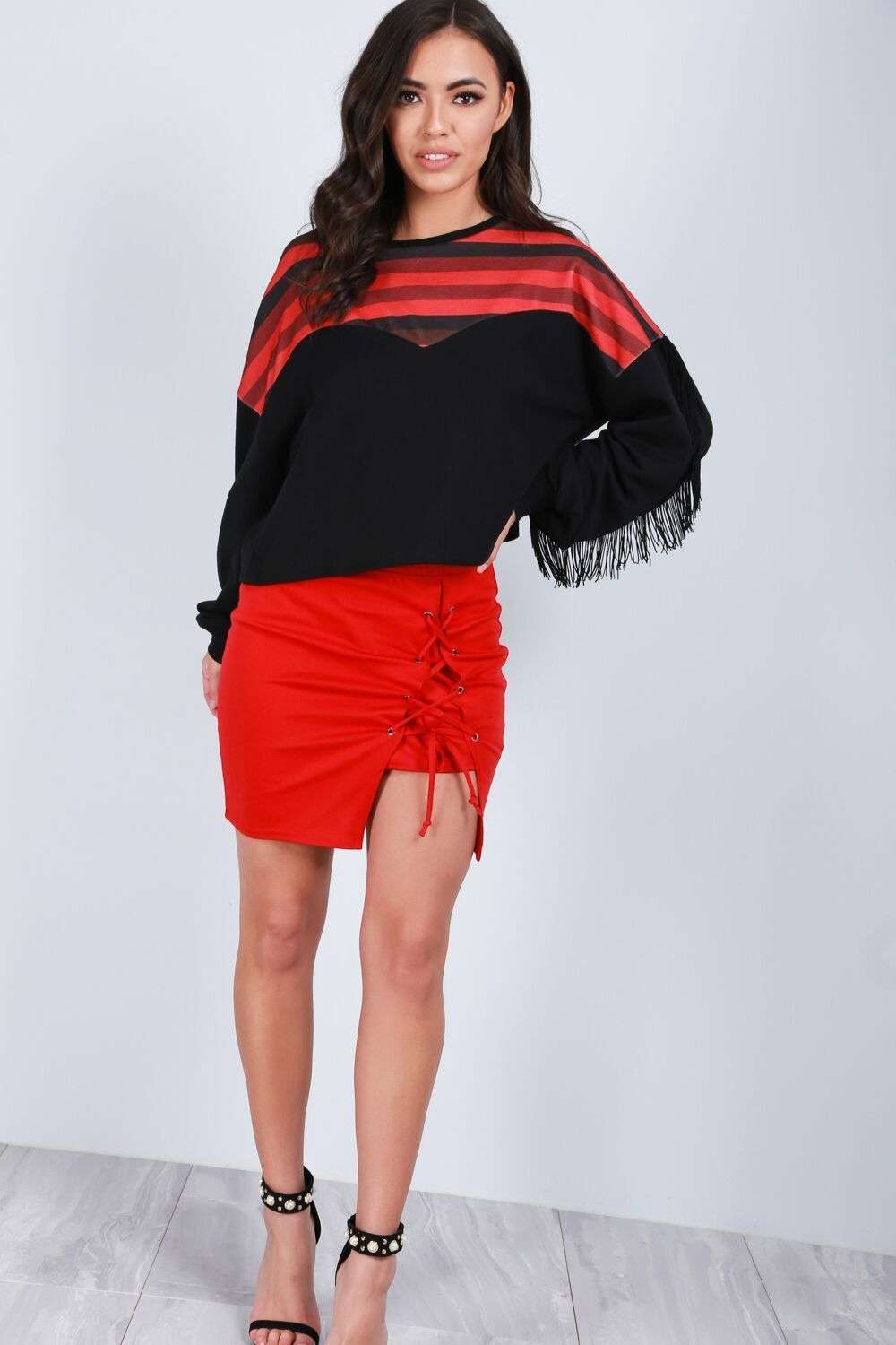Amelia Tassel Sleeve Oversized Striped Cropped Sweater - bejealous-com