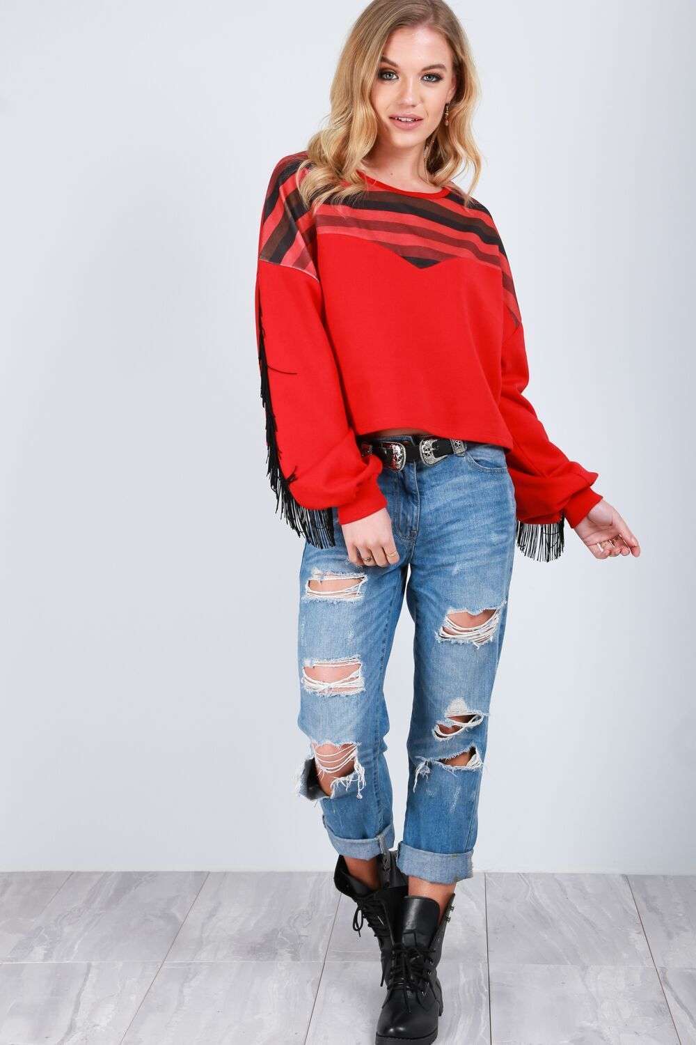 Amelia Tassel Sleeve Oversized Striped Cropped Sweater - bejealous-com