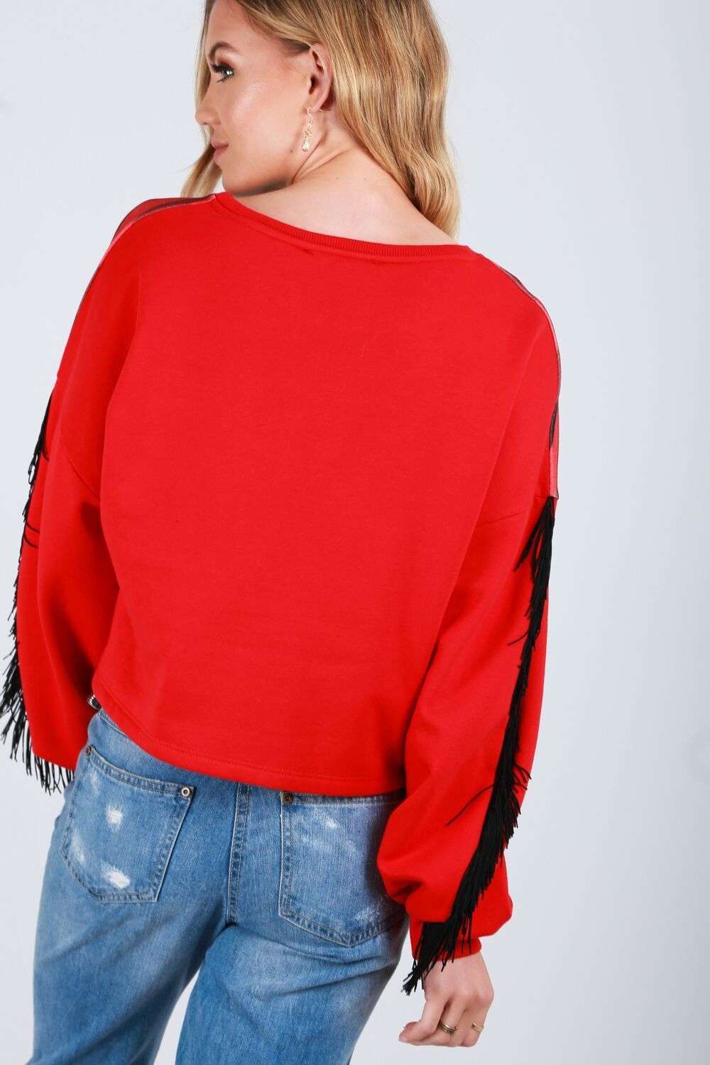 Amelia Tassel Sleeve Oversized Striped Cropped Sweater - bejealous-com