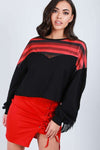 Amelia Tassel Sleeve Oversized Striped Cropped Sweater - bejealous-com