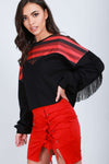 Amelia Tassel Sleeve Oversized Striped Cropped Sweater - bejealous-com
