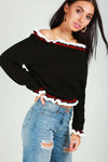 Amelie Bardot Striped Frill Sleeve Knitted Jumper - bejealous-com