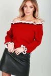 Amelie Bardot Striped Frill Sleeve Knitted Jumper - bejealous-com