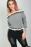 Amelie Bardot Striped Frill Sleeve Knitted Jumper - bejealous-com