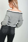 Amelie Bardot Striped Frill Sleeve Knitted Jumper - bejealous-com