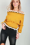 Amelie Bardot Striped Frill Sleeve Knitted Jumper - bejealous-com