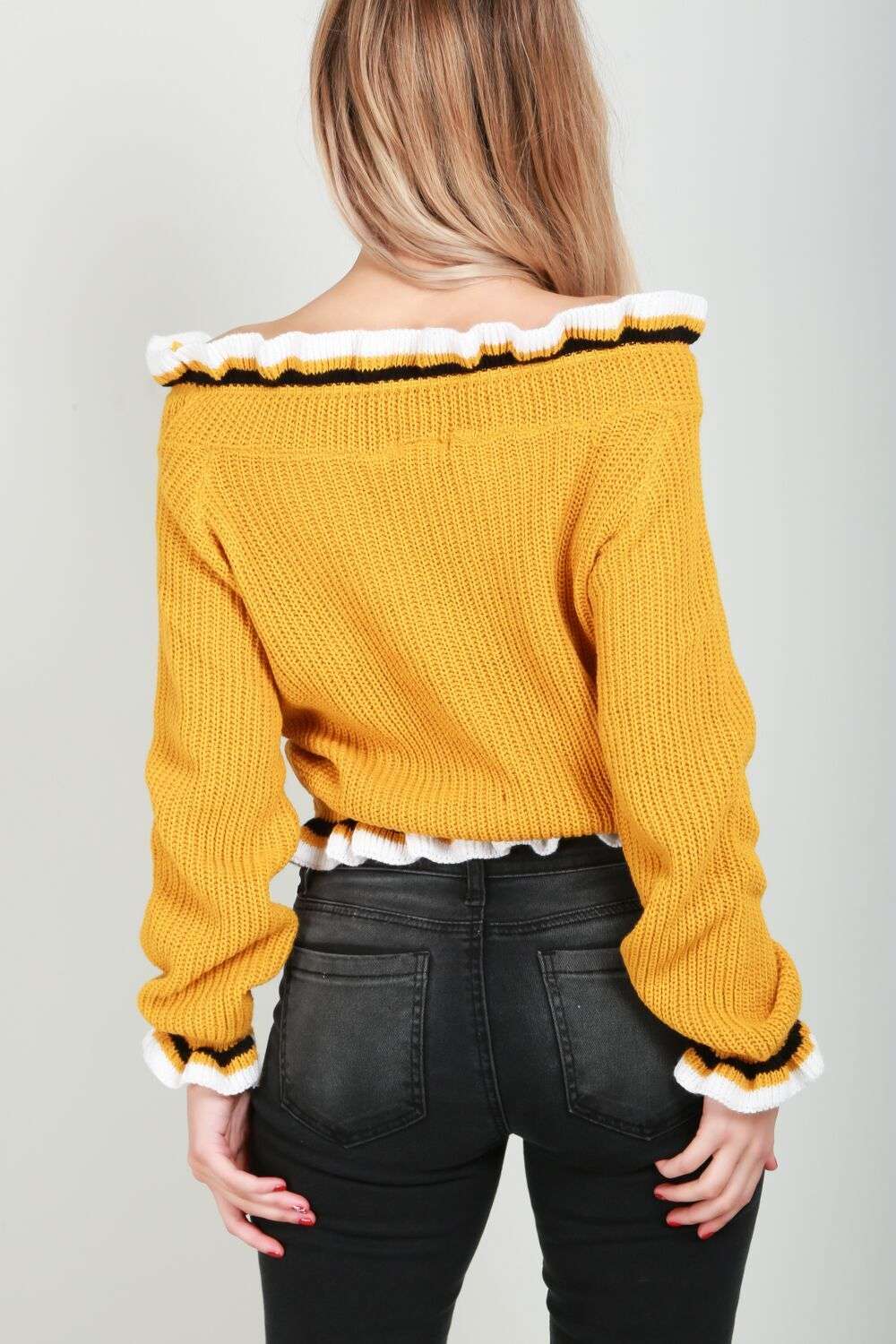 Amelie Cold Shoulder Frill Sleeve Knitted Jumper - bejealous-com