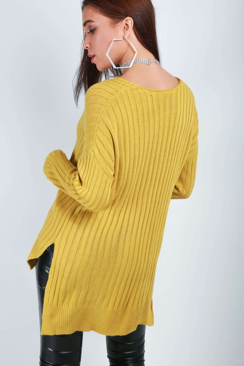 Amelie Long Sleeve V Neck Ribbed Knitted Jumper - bejealous-com