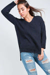 Amelie Long Sleeve V Neck Ribbed Knitted Jumper - bejealous-com
