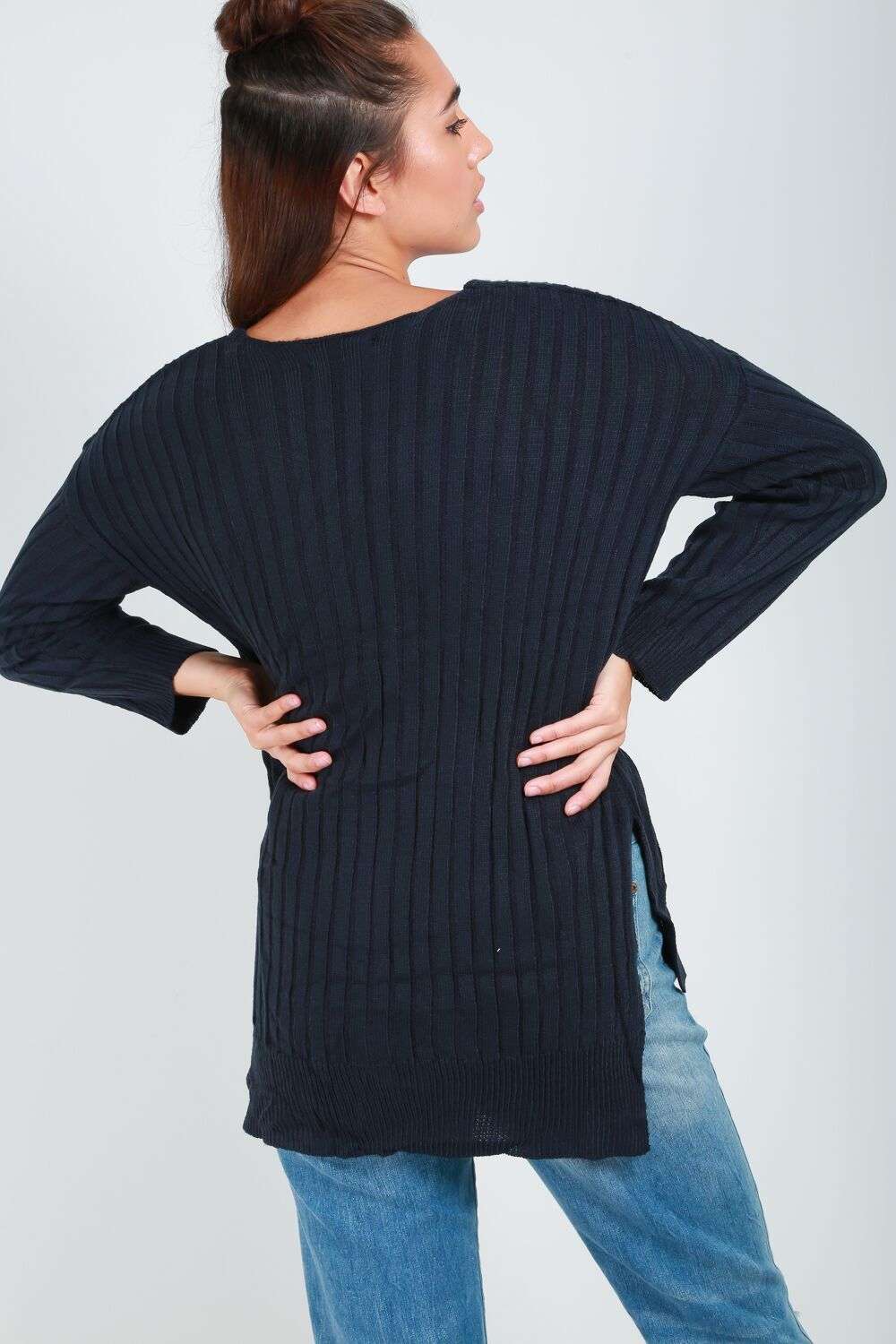 Amelie Long Sleeve V Neck Ribbed Knitted Jumper - bejealous-com
