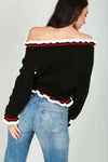 Amelie Off Shoulder Striped Frill Sleeve Knitted Jumper - bejealous-com