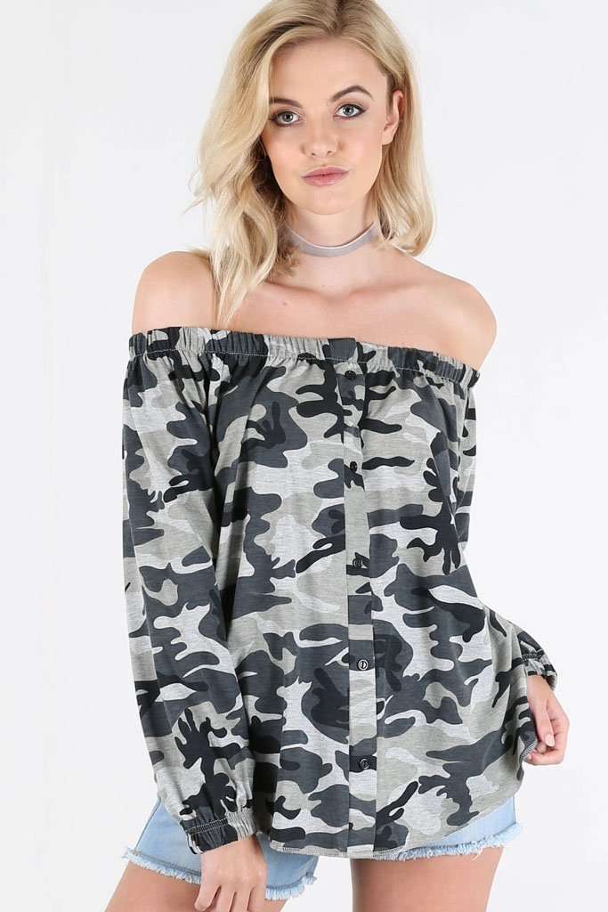 Amy Bardot Army Camo Print Baggy Top - bejealous-com