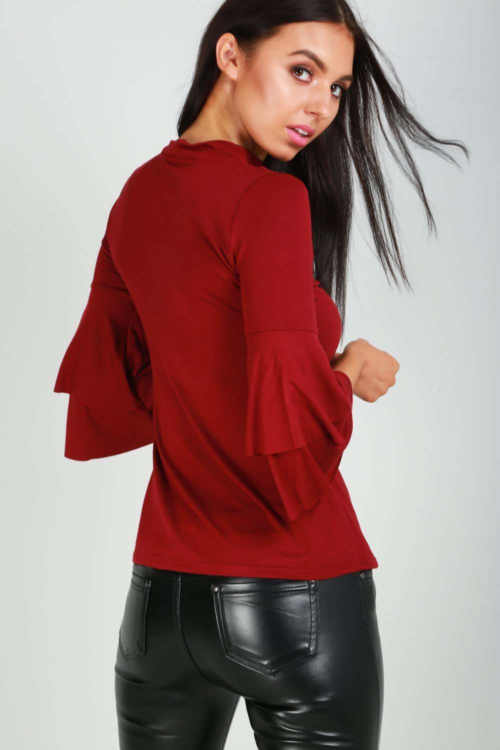 Anna Choker Neck Jersey Flare Sleeve Top - bejealous-com