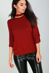 Anna Choker Neck Jersey Flare Sleeve Top - bejealous-com