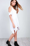 Anny Cold Shoulder Hanky Hem Mini Dress - bejealous-com