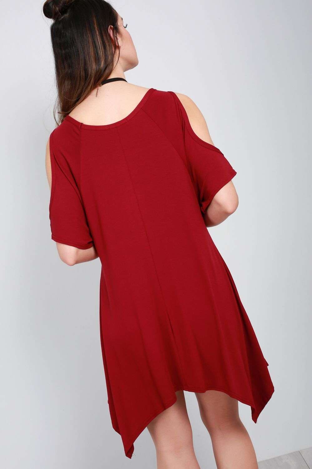 Anny Cold Shoulder Hanky Hem Mini Dress - bejealous-com