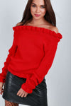 Aria Bardot Frill Sleeve Chunky Knit Jumper - bejealous-com