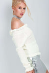 Aria Bardot Frill Sleeve Chunky Knit Jumper - bejealous-com