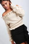 Aria Off Shoulder Frill Sleeve Knitted Jumper - bejealous-com