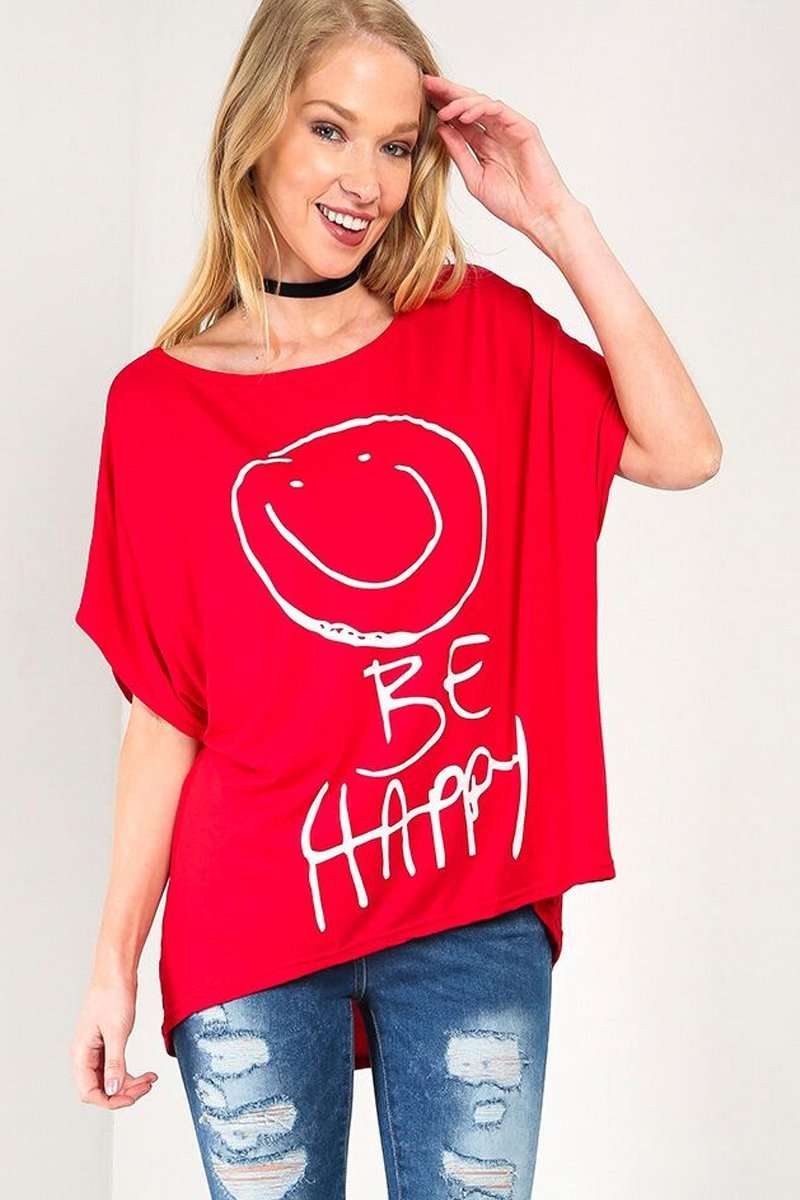 Arlene Be Happy Oversized Slogan Print T-Shirt - bejealous-com