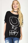 Arlene Be Happy Oversized Slogan Print T-Shirt - bejealous-com